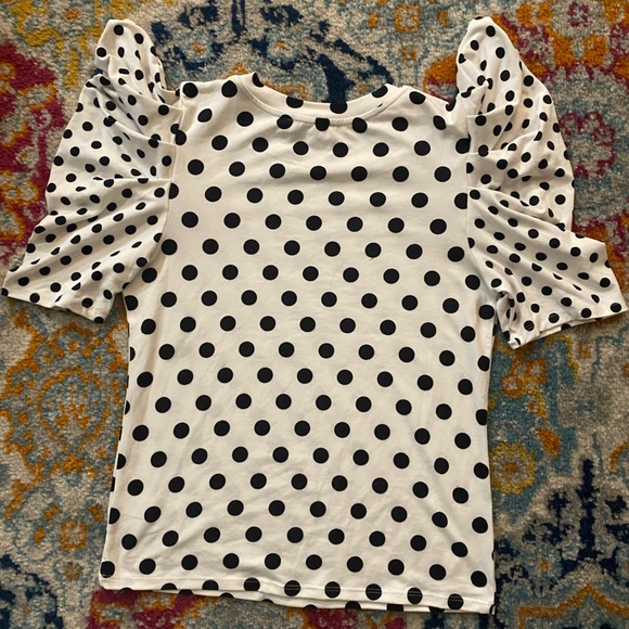 SOLD! NEW! Boutique White & Black Polka Dots Layered Ruffle Sleeve Top L - Picture 13 of 14